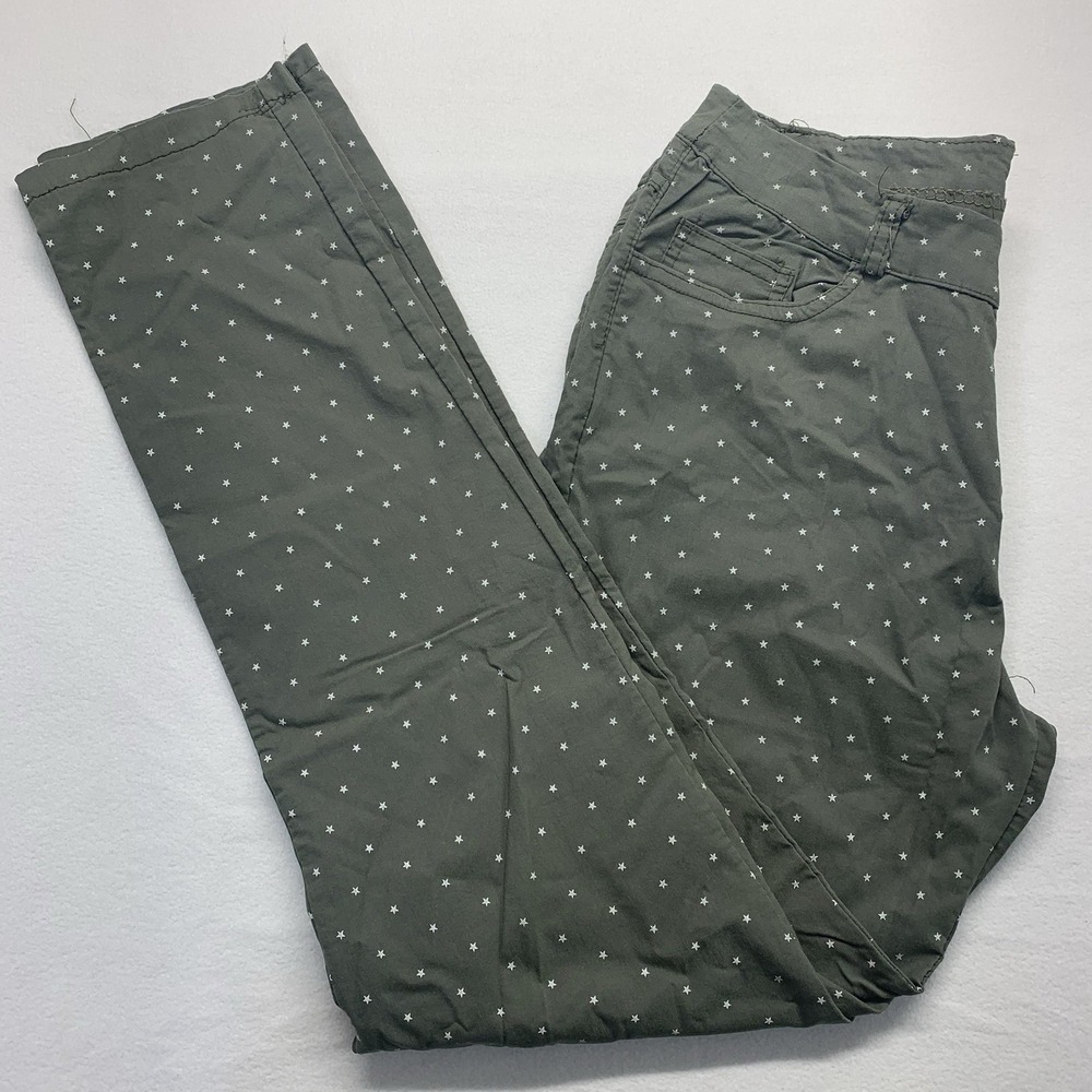 Made in Italy‎ Star Print Pants Womens XL Olive Green Straight Leg Stretch 23